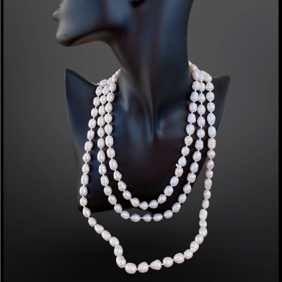 3 Strand Round Pearl Necklace, Pearl Necklaces - Picture 2 of 3